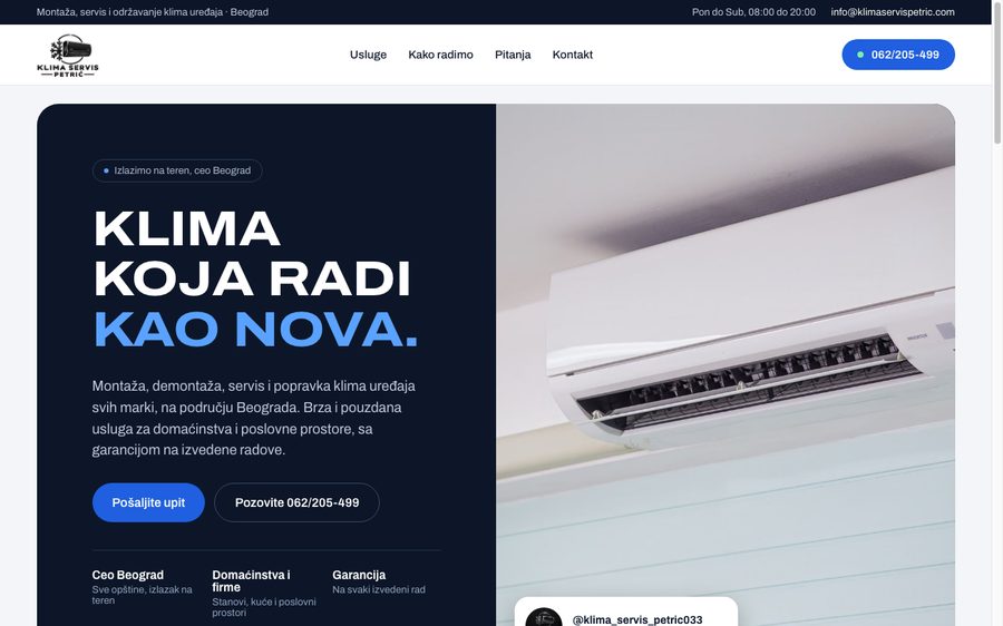 Klima Servis Petrić (servis klima uređaja, Beograd) - sajt koji je izradio NRT Digital