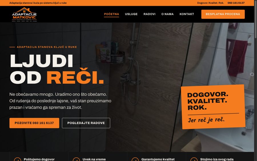 Adaptacije Matković (adaptacija stanova) - sajt koji je izradio NRT Digital