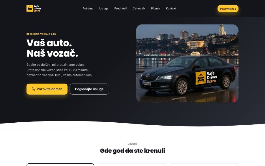 Safe Driver Extra (prevoz, Beograd) - sajt koji je izradio NRT Digital