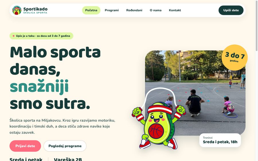 Sportikado (školica sporta za decu) - sajt koji je izradio NRT Digital