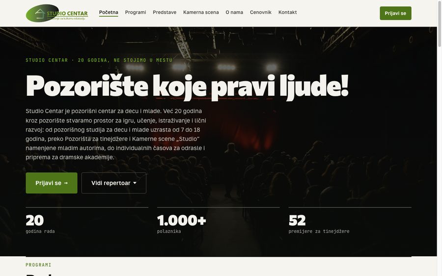 Studio Centar (pozorišna škola za decu i mlade, Beograd) - sajt koji je izradio NRT Digital